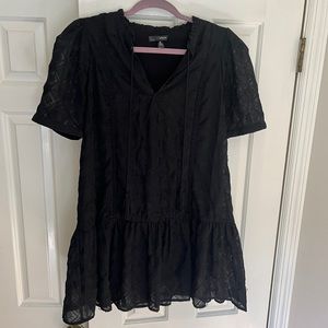 Black Embroidered ruffle Aqua Mini dress with tie neck detail size: M tiered